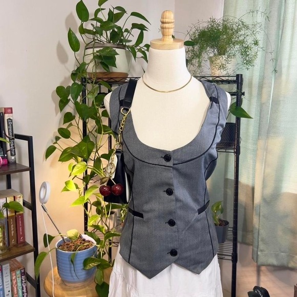 Stooshy Jackets & Blazers - Y2K Stooshy Button Vest Top Size XL Corpcore Grunge Office Siren